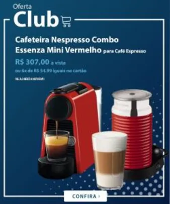 Combo Cafeteira Nespresso Essenza Mini Vermelho + Aeroccino + R$150 em cápsulas