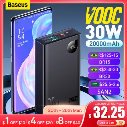 Powerbank 20000mah 30w Vooc Pd Qc 3.0 Baseus