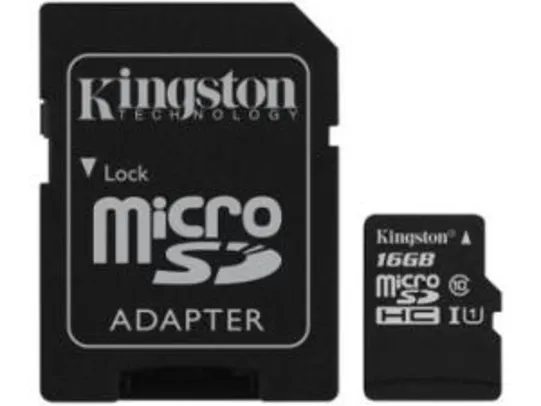 Cartão de Memória 16GB Micro SD Kingston Classe 10 - com Adaptador Canvas Select - R$28,90