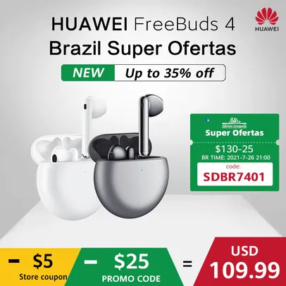 Saindo por R$ 663: Fone de Ouvido Bluetooth TWS HUAWEI Freebuds 4 com cancelamento de Ruído | R$663 | Pelando