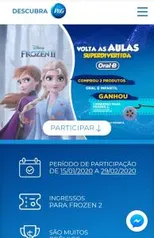 Compre 2 produtos Oral B infantil e ganhe 1 ingresso para Frozen 2