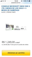 CONSOLE MICROSOFT XBOX ONE S 1TB 3 MESES DE LIVE GOLD + 3 MESES DE GAMEPASS por R$ 1250