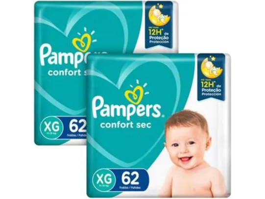 Kit Fraldas Pampers Confort Sec Tam. XG 11 a 15kg - 2 Pacotes com 62 Unidades Cada