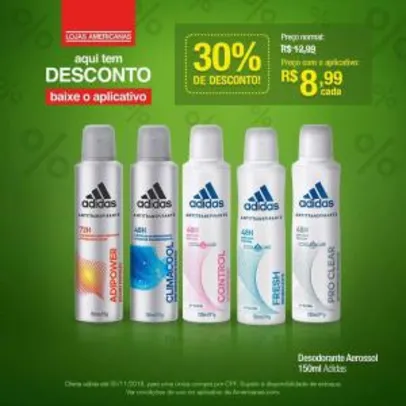 [App Americanas] Desodorante Adidas 150mL por R$8,99