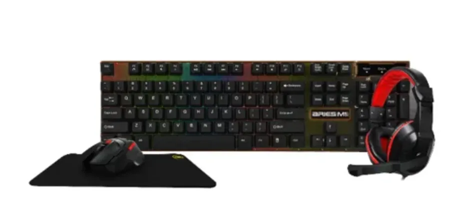 Combo Gamer KWG Aries M1 Lite 4 em 1, Teclado, Mouse, Headset e Mousepad