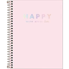 Caderno capa plástica colegial 1x1 80 folhas Happy Rosa pastel Tilibra