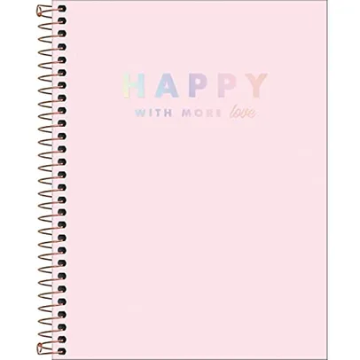 Caderno capa plástica colegial 1x1 80 folhas Happy Rosa pastel Tilibra