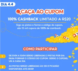 Shopee: Caça ao Cupom - 100% de cashback limitado a R$20