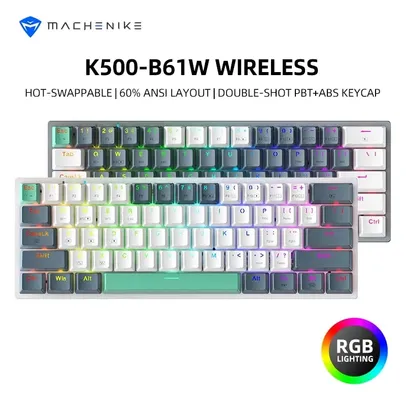 [APP + MOEDAS R$108] - Teclado Mecânico Sem Fio Machenike K500-B61W, RGB, PBT, Switch Huano Hot Swap