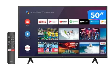 Smart TV 50” UHD 4K LED TCL 50P615 VA 60Hz - Android Wi-Fi Bluetooth HDR 3 HDMI 2 USB