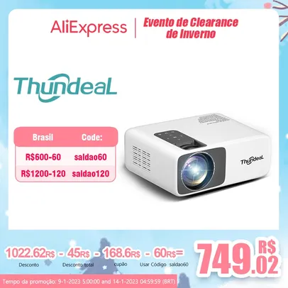 Projetor Thundeal TD93pro versão multitelacom suporte a Full Hd, 6000 lumens, tela até 200 polegadas