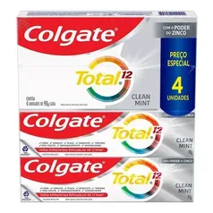 (2 pack sai 4,50 cada unidade 90gr) Creme Dental Colgate Total 12 Clean Mint 90g 4 Unidades