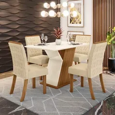 Conjunto Sala de Jantar Mesa 120cm Tampo mdf 4 Cadeiras Zuri Casa 812