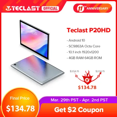 Tablet Teclast P20HD 10.1" Full HD 4GB+64GB 4G | R$947