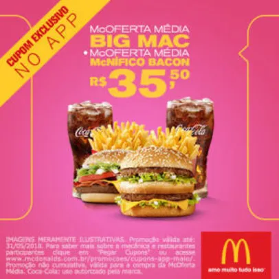McOferta Média Big Mac + McOferta Média McNífico Bacon no McDonald's - R$35,50