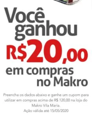 Desconto 20 reais Makro loja Vila Maria