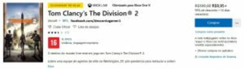 [Xbox One] Tom Clancy’s The Division 2 R$10