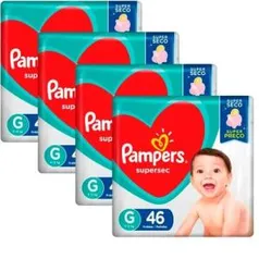 4 Pacotes: Fralda Infantil Descartável Pampers Supers Hiper 4x46 G | R$58