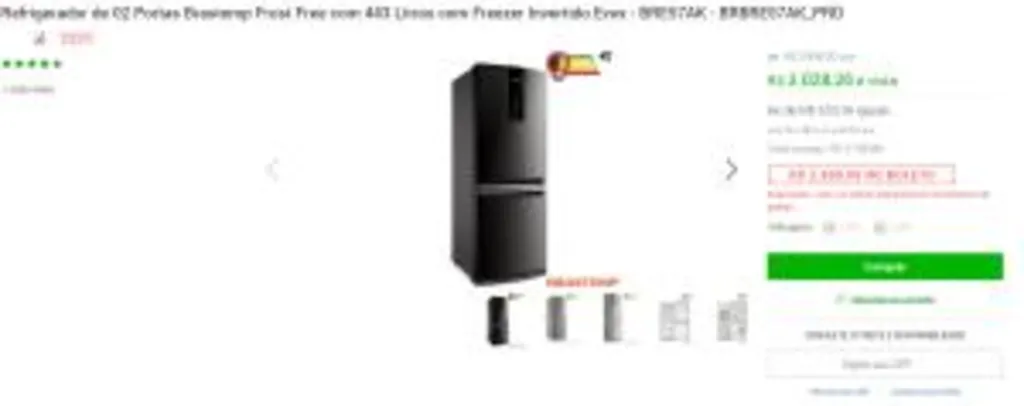 Refrigerador Brastemp Frost Free 443L Freezer Invertido Evox - BRE57AK - R$2899,00 no boleto