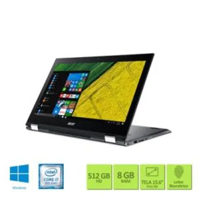 Notebook 2 em 1 Acer Spin 5 SP515-51GN-89FN Intel Core i7 8ª geracao 8GB RAM 512GB SSD NVIDIA® GeForce® GTX 1050 com 4 GB GDDR5 15.6" Full HD Windows 10 - R$5.107