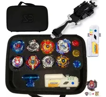 Beyblade Maleta Kit Com 8 Beyblade + Lançador Dupla Rotação