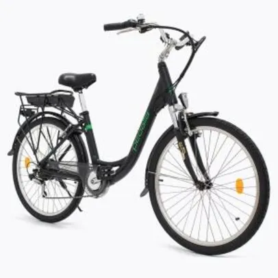 Bicicleta elétrica Gioia unissex preta fosca, aro 26", quadro 16" alumínio, motor 250W e bateria de lítio 36V x 6 Ah.