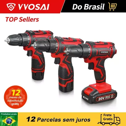 VVOSAI 2/16/20V Furadeira/chave de fenda elétrica sem fio recarregável de 2 velocidades