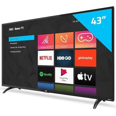 AOC Roku TV Smart TV LED 43” Full HD 43S5195/78 com Wi-fi, Controle Remoto com Atalhos, Roku Mobile,