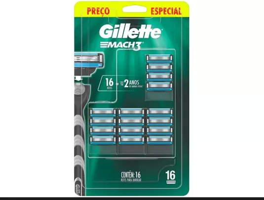 Carga para Aparelho de Barbear Gillette - Mach 3 16 Unidades - Lâmina e Carga para Aparelho de Barbear 