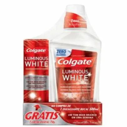 Kit Colgate Luminous White Enxaguatorio 500ml Gratis Creme Dental Luminous 70g