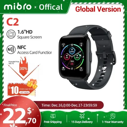 Mibro C2 Smartwatch 1.69 polegada Tela HD 20 Modos Esportivos 