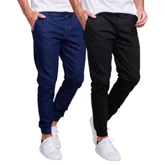 Kit 2 Calça Jeans Masculina Jogger Com Punho (GG, ESCURO E PRETO)