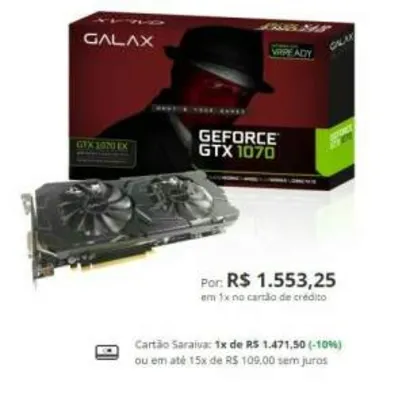 Placa de Vídeo Galax GeForce Gtx 1070 Ex - 8Gb Ddr5 256 Bits