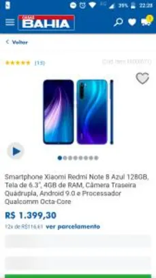 Smartphone Xiaomi Redmi Note 8 Azul 128GB | R$1399
