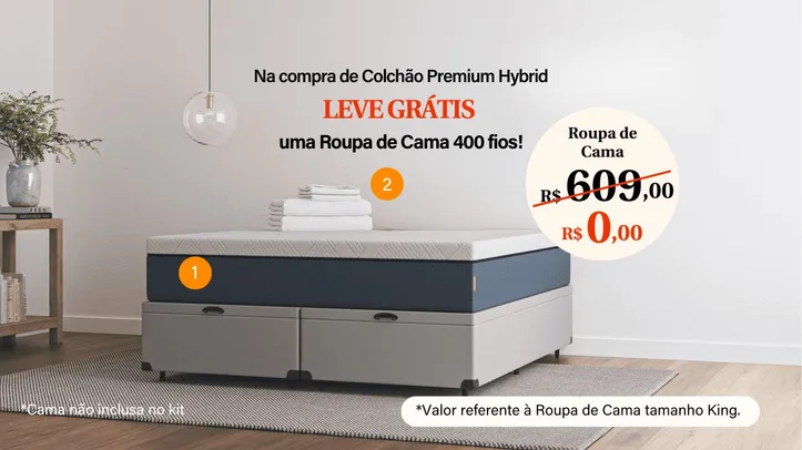 Kit Colchão Emma Premium Hybrid KING + Roupa de Cama