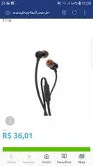 Fone de Ouvido Intra Auricular JBL com cabo P2 - T110