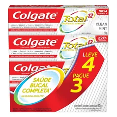 Kit Creme Dental Colgate Total 12 Clean Mint 90g 4 Unidades | R$12