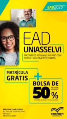 [RJ] [EAD] Matrícula Grátis + 50% OFF nos cursos da UNIASSELVI