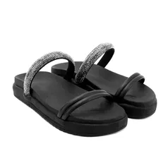 Sandália Feminina Papete Flat Brilho Strass Anatomic