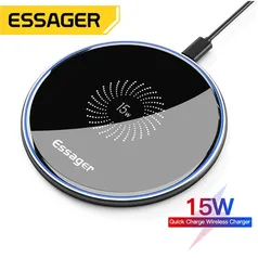 Carregador sem fio Essager 15w Qi com LED - Para iPhone, Android e Fone de ouvido 