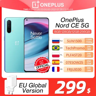 Smartphone OnePlus Nord CE 5G 8GB 128GB - Versão Global | R$1.443