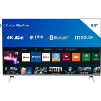 Smart Tv Philips 58" 4k Uhd Hdr10 Dolby Atmos Bluetooth Wifi Bordas Ultrafinas | R$2565