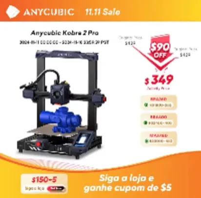 [Moedas R$ 2041] Impressora 3D ANYCUBIC Kobra 2 Pro com 500mm/s, Tamanho Grande e 1kg de Filamento Grátis