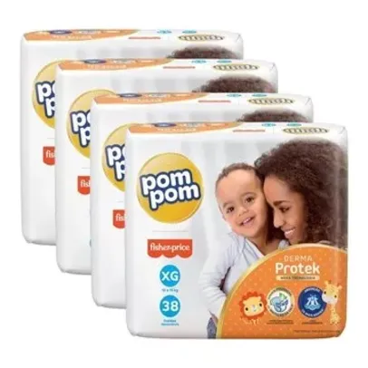 Fralda Descartável Pom Pom Derma Protek Mega Tamanho XG - 4 Pacotes com 38 Fraldas - Total 152 Tiras