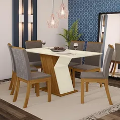 Conjunto Sala de Jantar Mesa 160cm Tampo MDF 6 Cadeiras Kesha Casa 812