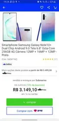 Smartphone Samsung Galaxy Note10+ Dual Chip Android 9.0 Tela 6.8" Octa-Core 256GB 4G | R$3149