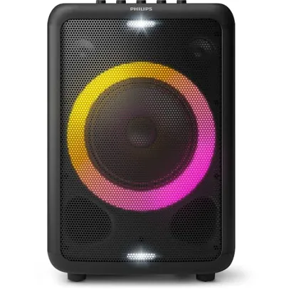 PHILIPS Party Speaker bluetooth com luzes de led, bluetooth, usb, auxiliar, entradas para microfone e guitarra e energia para 14h TAX3206/78, Cor: pre