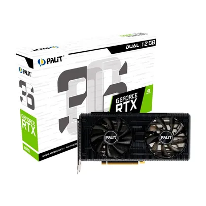 Placa de Video RTX 3060 Palit NVIDIA GeForce, 12GB GDDR6, RGB, DLSS, G-Sync, Ray Tracing - NE63060019K9-190AD