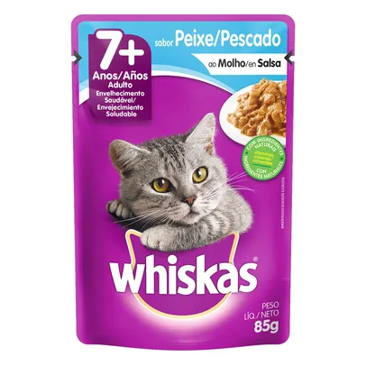 [LV 4 PG 3] Ração Úmida Whiskas Sachê Peixe ao Molho para Gatos Adultos Sênior 7+ Anos 85 g