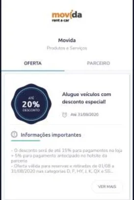 20% desconto aluguel carros movida